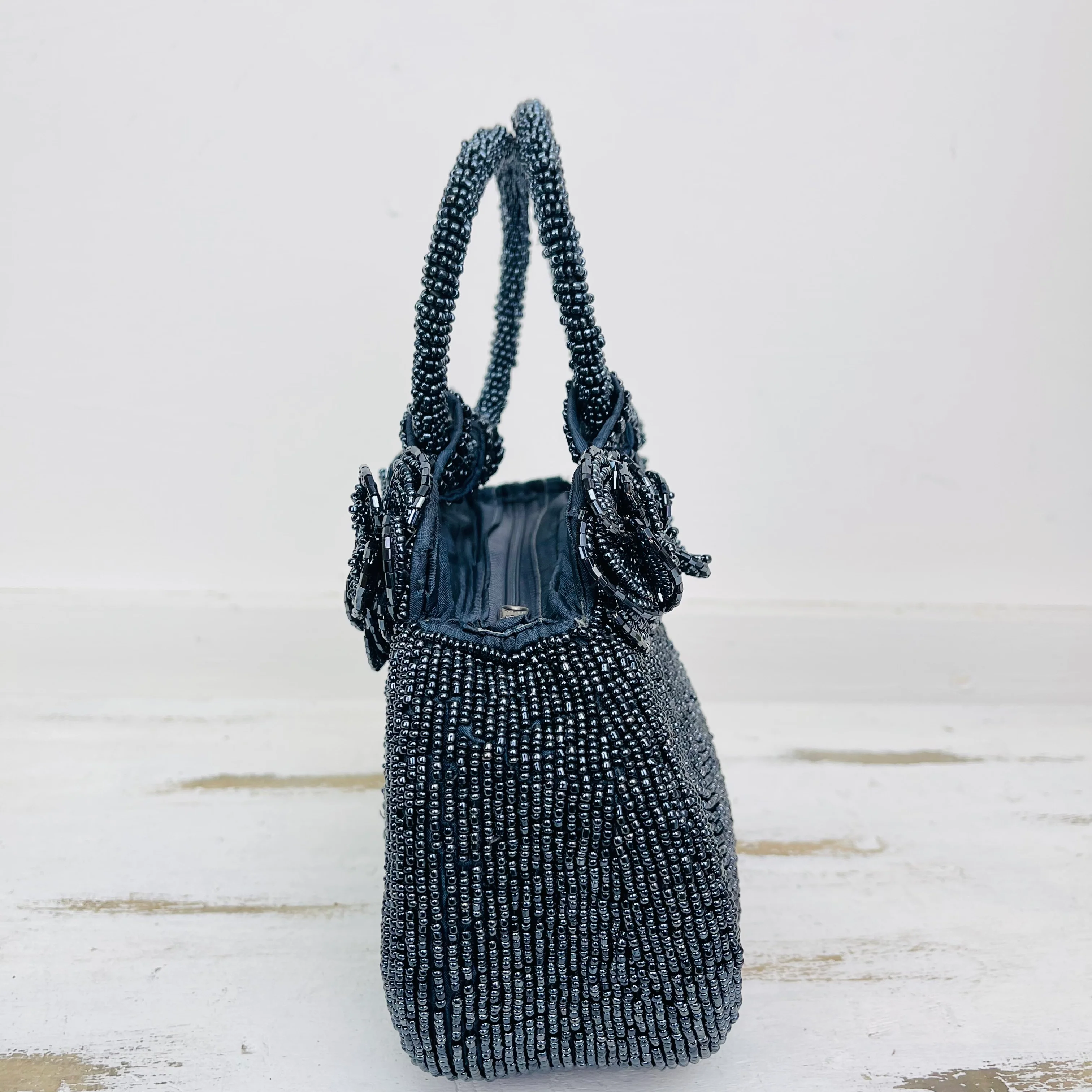 Rose Beaded Handbag - Gunmetal - Image 4