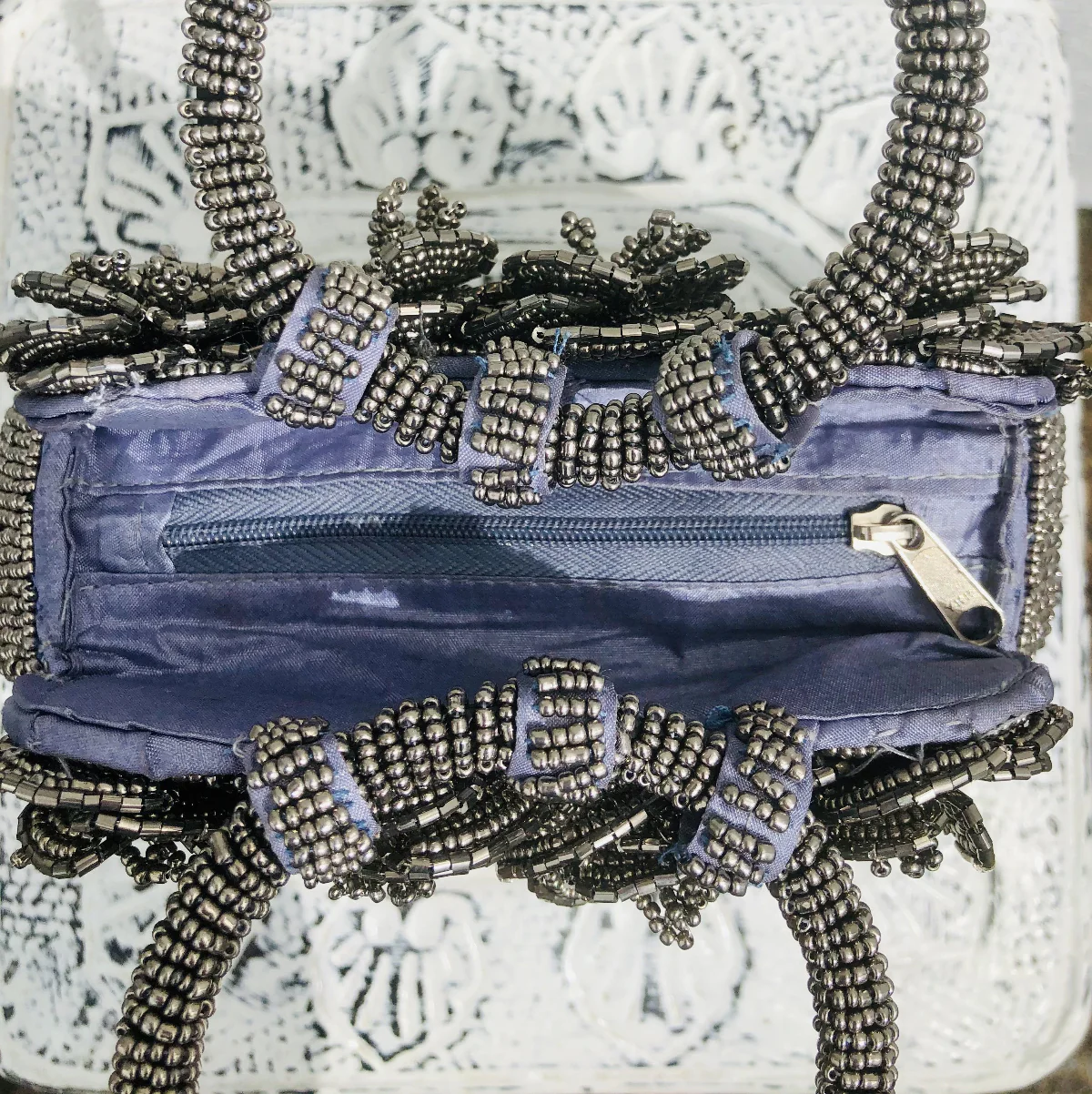 Rose Beaded Handbag - Metallic Silver - Image 3