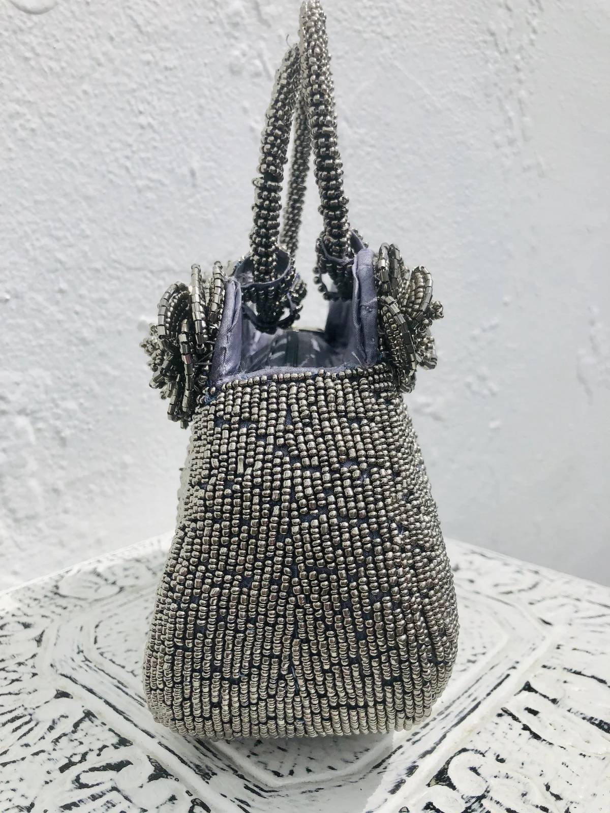 Rose Beaded Handbag - Metallic Silver - Image 4
