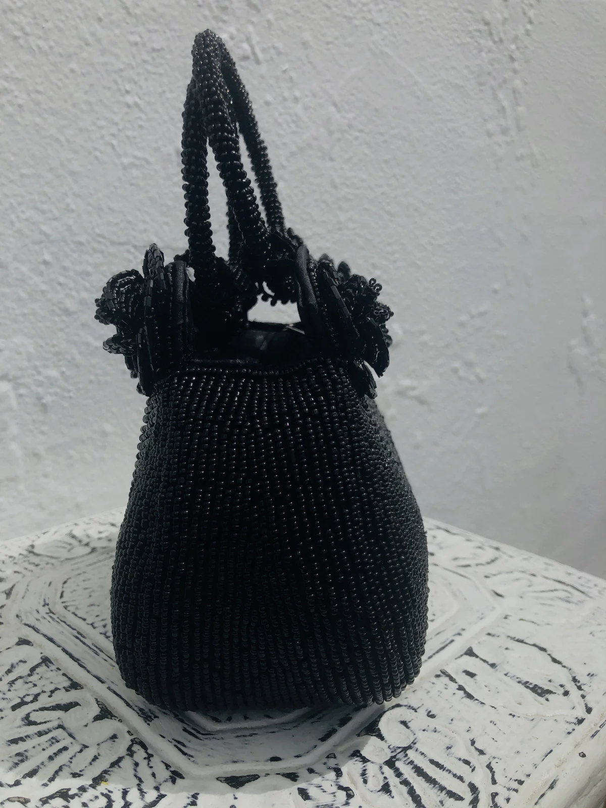 Rose Beaded Handbag - Black - Image 3
